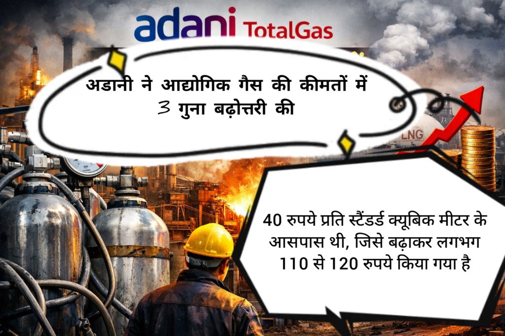औद्योगिक गैस महंगी: Adani Total Gas ने कीमत लगभग तीन गुना बढ़ाई, जानिए किस पर पड़ेगा असर।